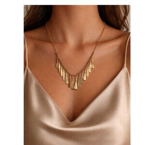 Vintage 90s Gold Fringe Bib Necklace | Adjustable Statement